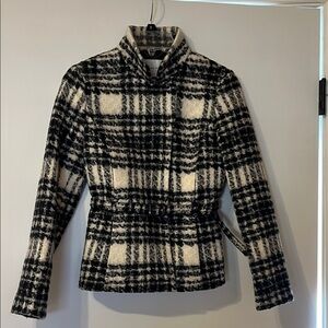 Chic Black and White Pea Coat with Tailored Fit and High Collar